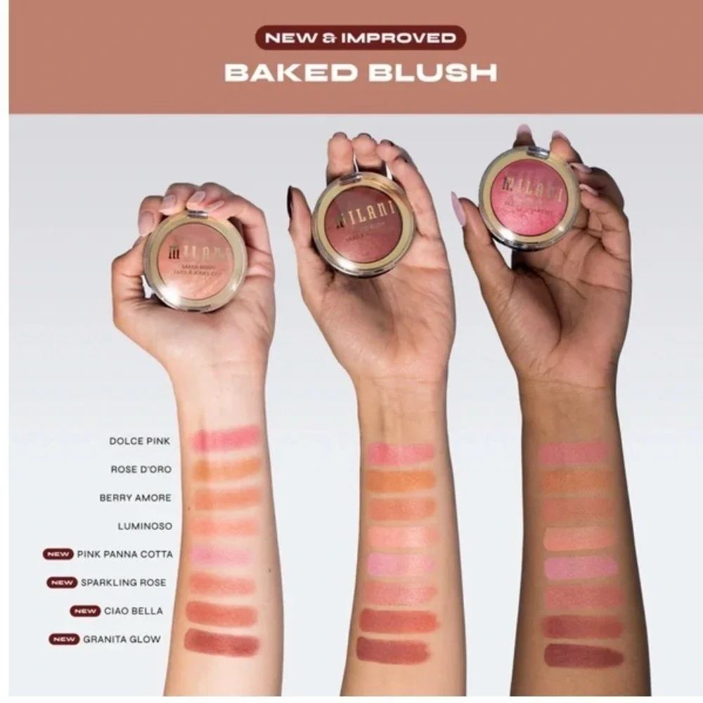 Milani Baked Blush Powder 0.12oz 03 Berry Amore Coral Rose Gold Shimmer Radiant